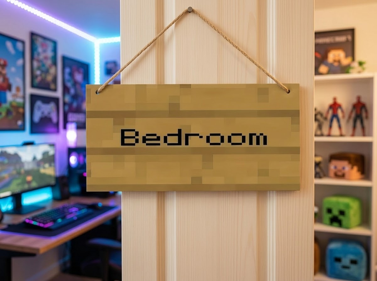 Pixel Wood Sign – Bedroom