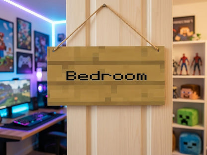 Pixel Wood Sign – Bedroom