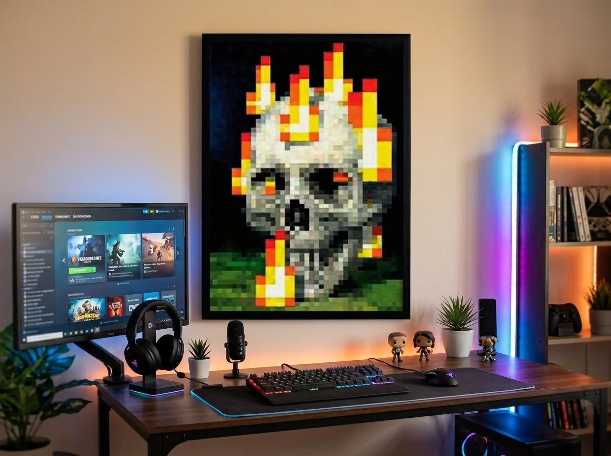 Pixel Skull Wall Art | Framed Edition